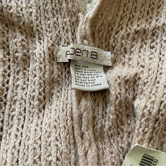 Cable Knit Ruana Camel Fringe Poncho Cardigan - Picture 9 of 9